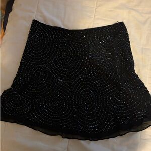 Express Beaded Black Swirl Patterned Mini Skirt